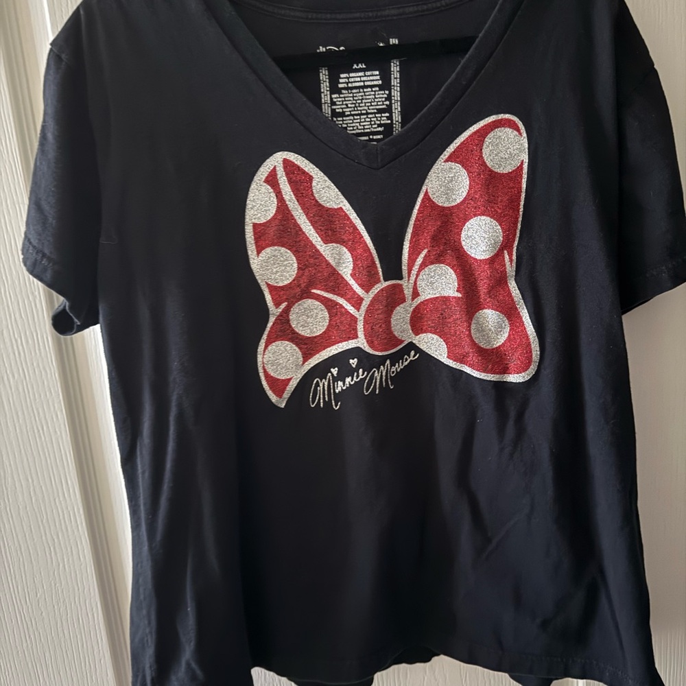 Disney Black and Red Short Sleeve Tee with Minnie Mouse Bow